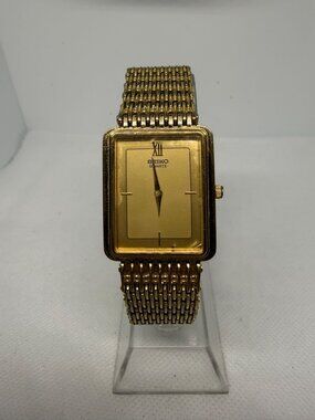 Vintage 1980s Seiko 9020-5119 Gold-Tone Tank Rectangle Ultra-Thin Quartz Watch